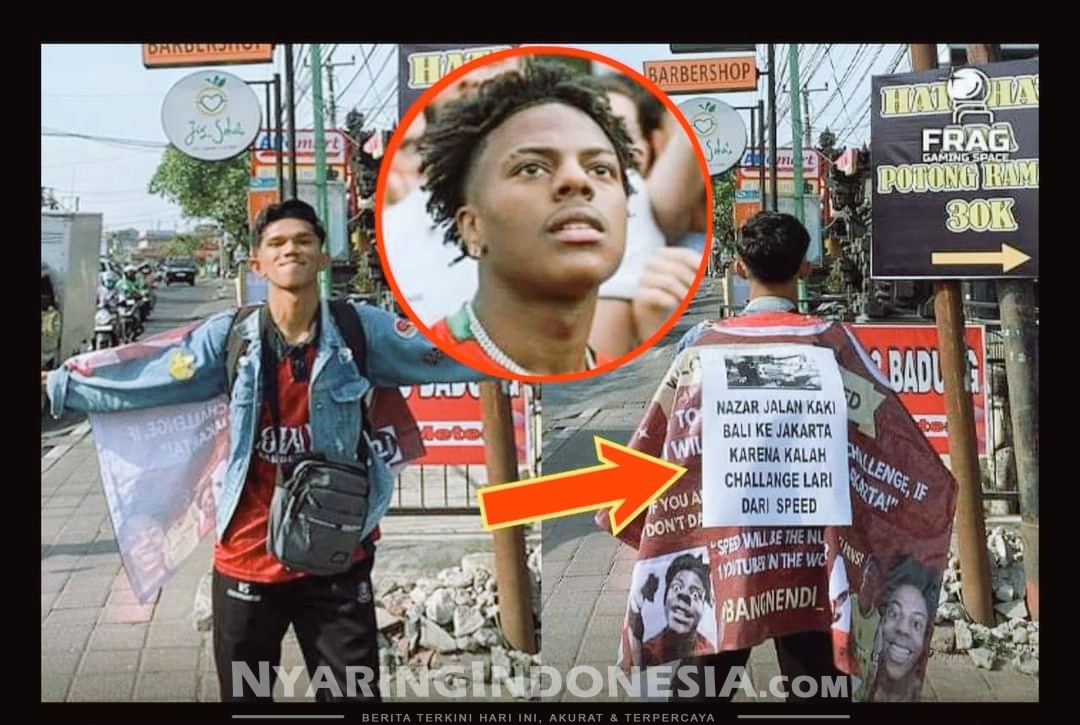 Nendi berhasil menarik perhatian Speed dengan membawa spanduk unik dan menantang sang YouTuber untuk lomba lari