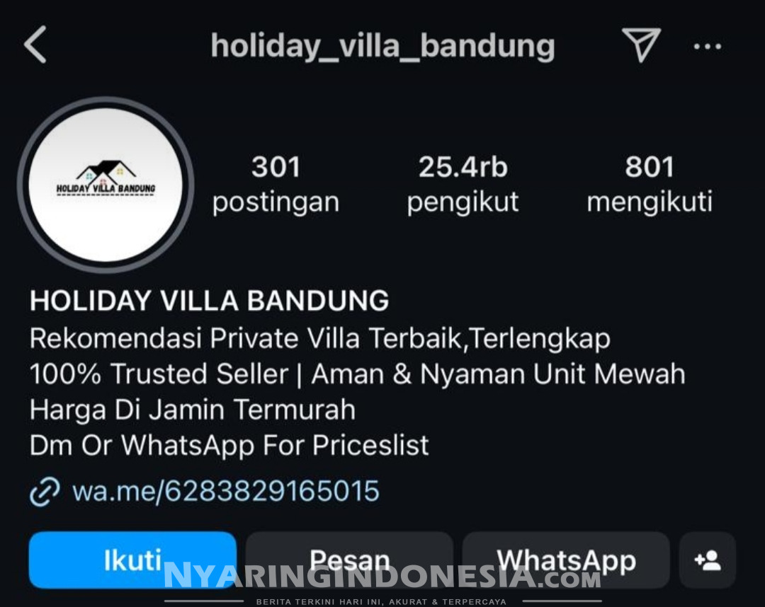 Modus penipuan Online "Holiday Villa Bandung"